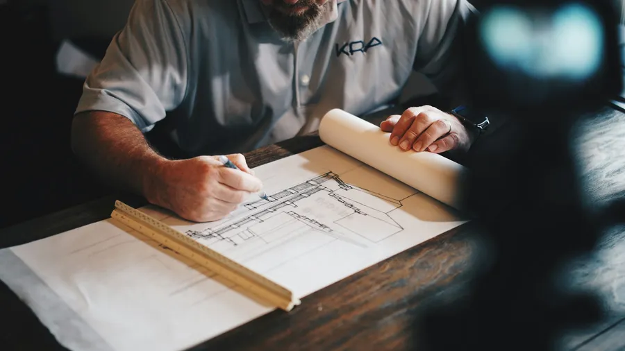 Architect reviewing construction drawings